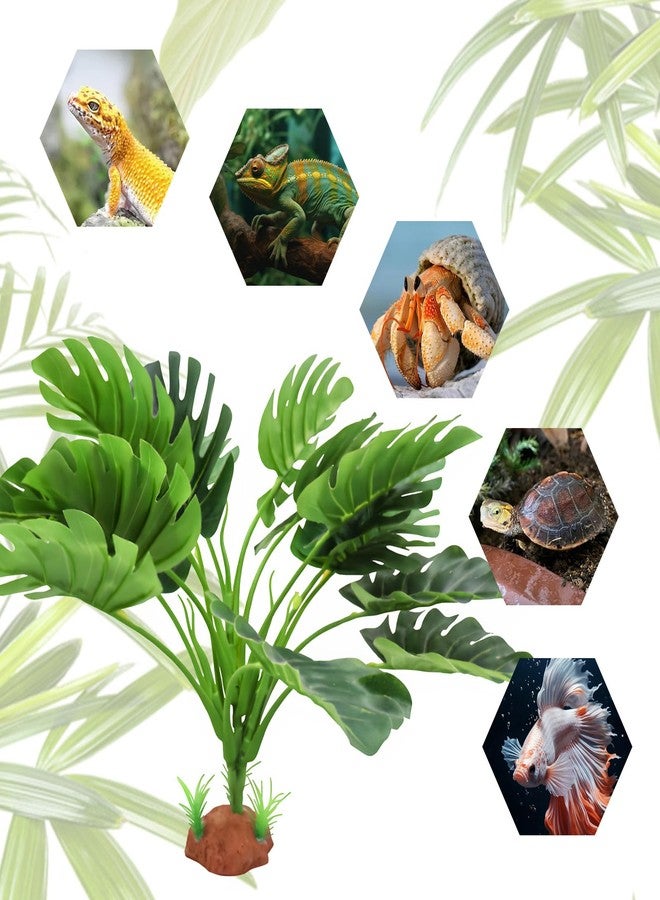 Neeenn 2 Pack Fake Monstera Plant Tank Decor, Realistic Artificial Plastic Plant Decoration for Reptile Amphibian Habitat Terrarium, Decor Accessories for Bearded Dragon Betta Fish Tortoise Chameleon Lizard - Image 4